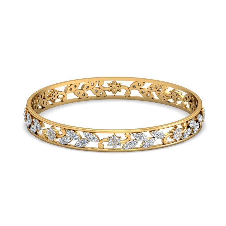 Awesome Floral Weave Diamond Bangles In Pure Gold By Dhanji Jewels