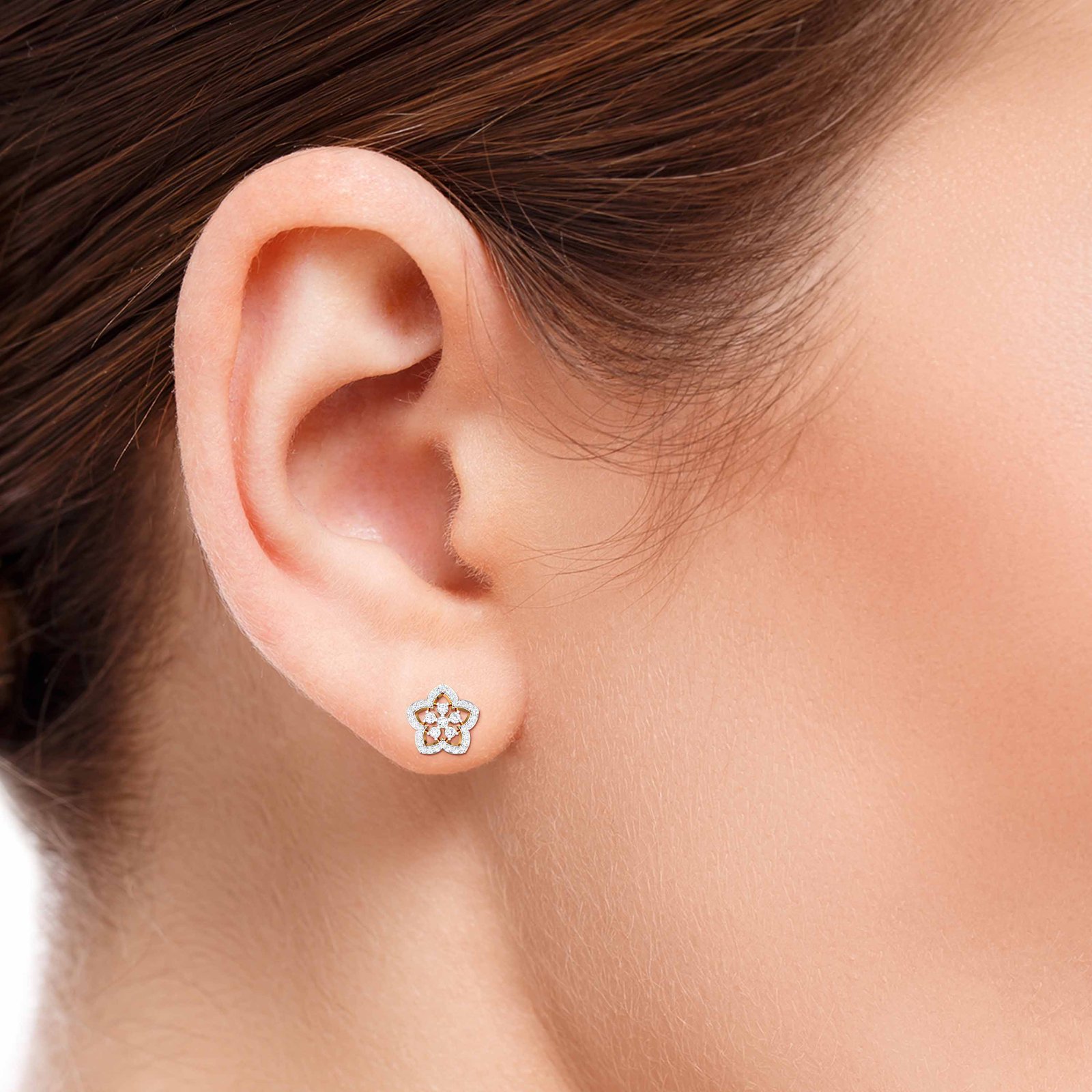Mountain Laurel Diamond Earring In Pure Gold By Dhanji Jewels
