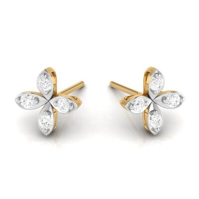 Four Petal stud Diamond Earring In Pure Gold By Dhanji Jewels