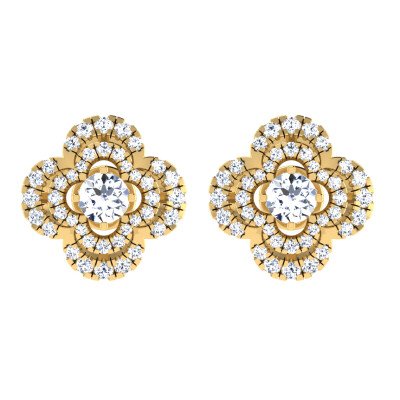 Clover Solitaire Diamond Earring In Pure Gold By Dhanji Jewels