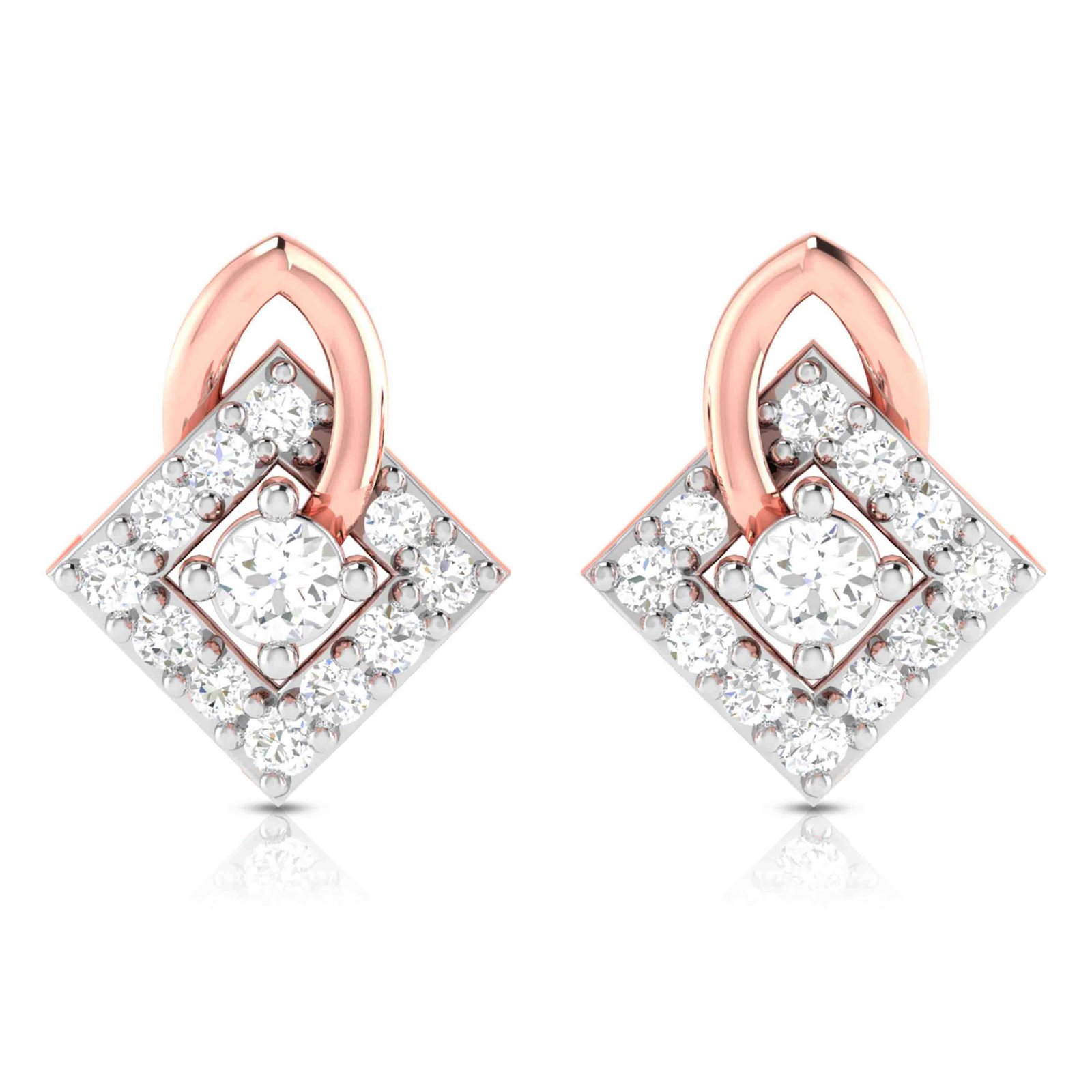 Squarish Diamond Earrings in Pure Gold By Dhanji Jewels