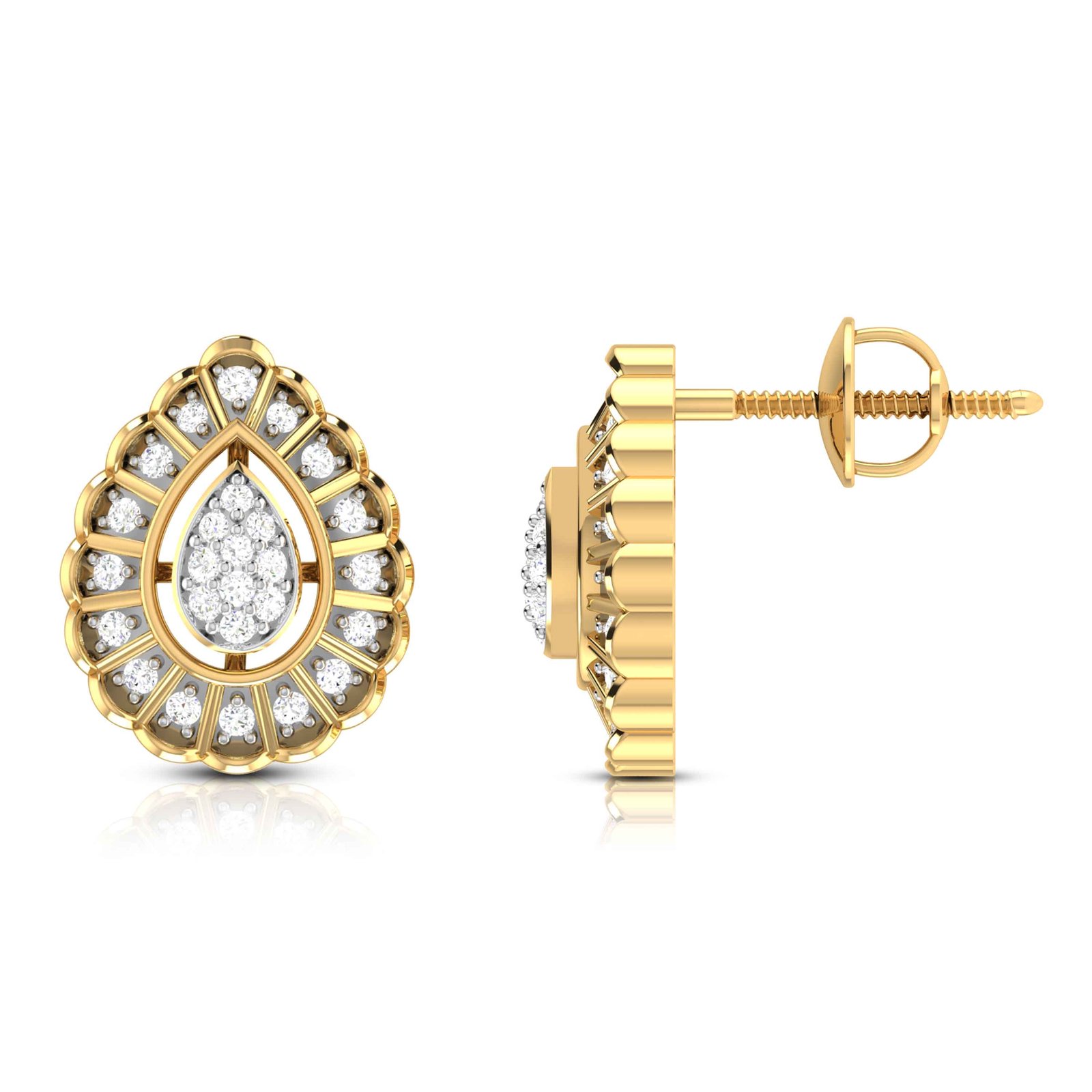 Floral Leaf Drop Diamond Earring In Pure Gold By Dhanji Jewels