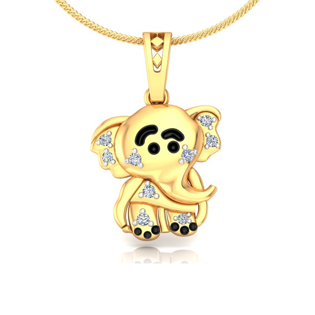 Baby Elephant Diamond Pendant In Pure Gold By Dhanji Jewels
