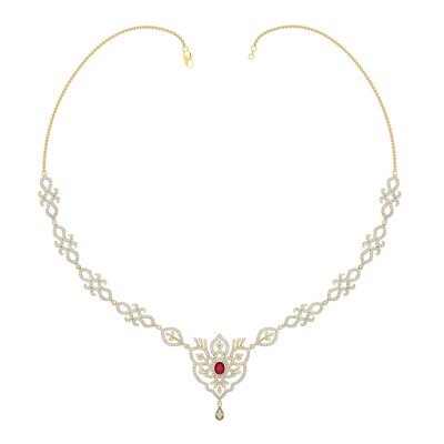 Touch Of Ruby Diamond Necklace In Pure Gold By Dhanji Jewels