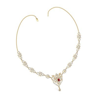 Touch Of Ruby Diamond Necklace In Pure Gold By Dhanji Jewels