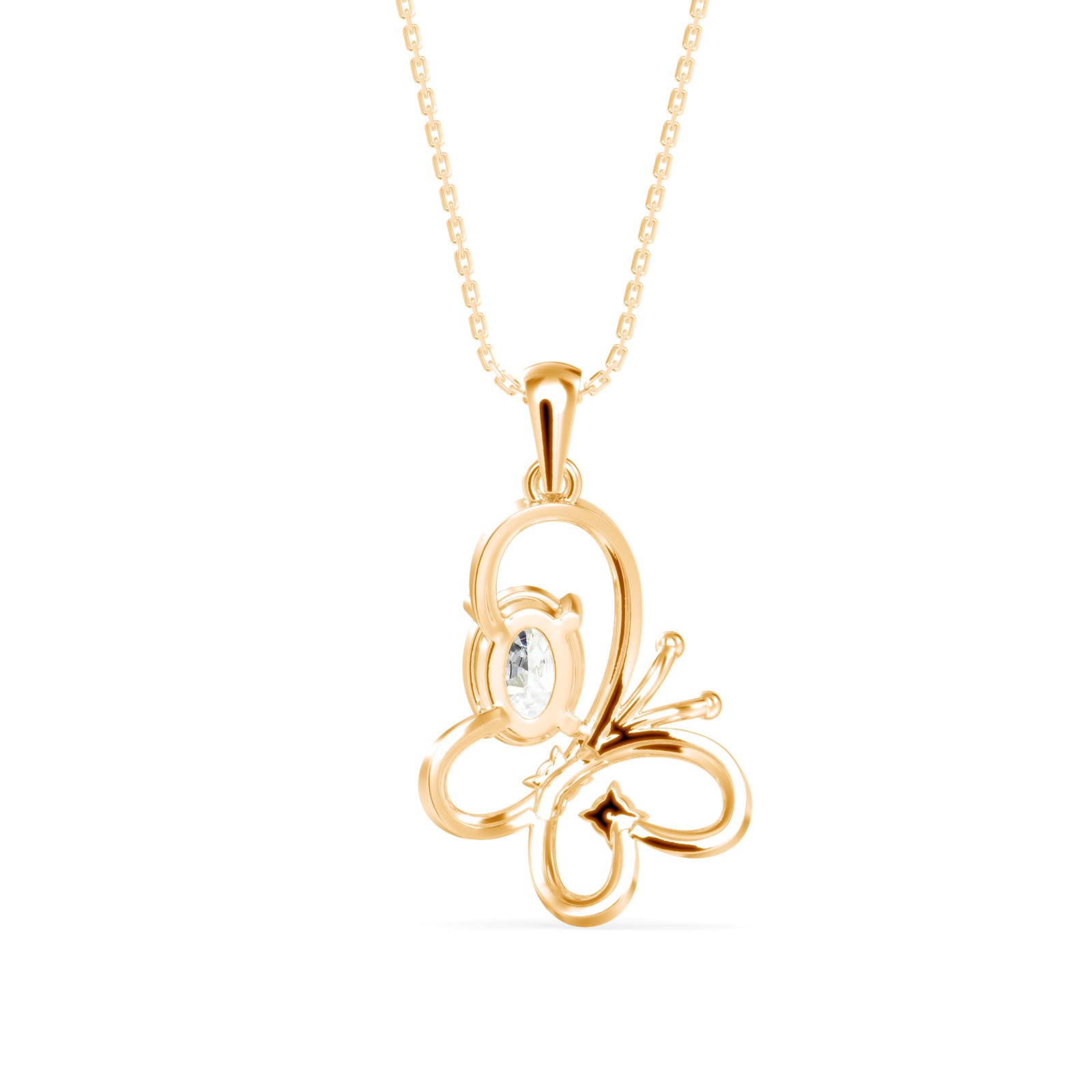 Butterfly With Crystal Diamond Pendant in Pure Gold By Dhanji Jewels