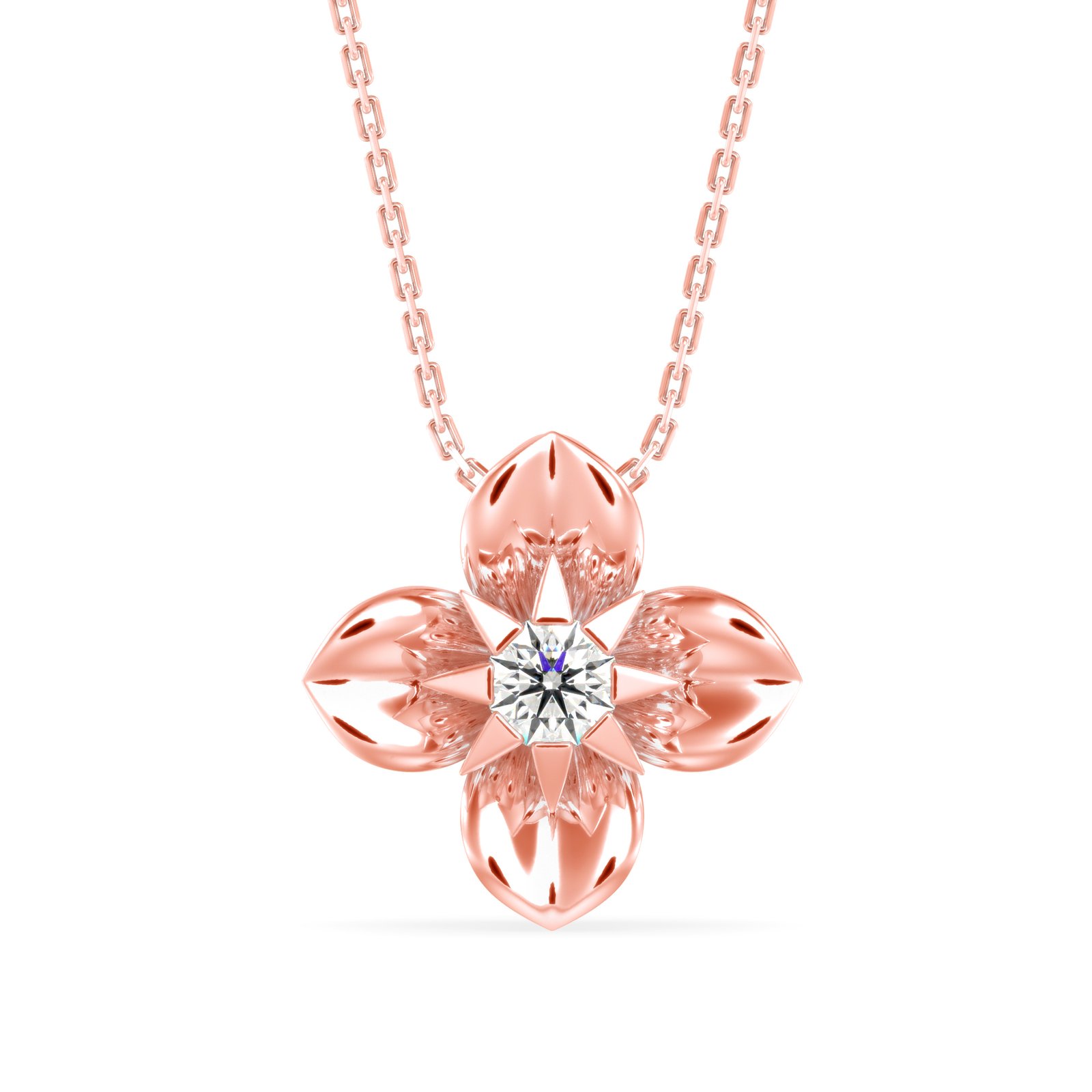 Floral Solitaire Diamond Pendant In Pure Gold By Dhanji Jewels