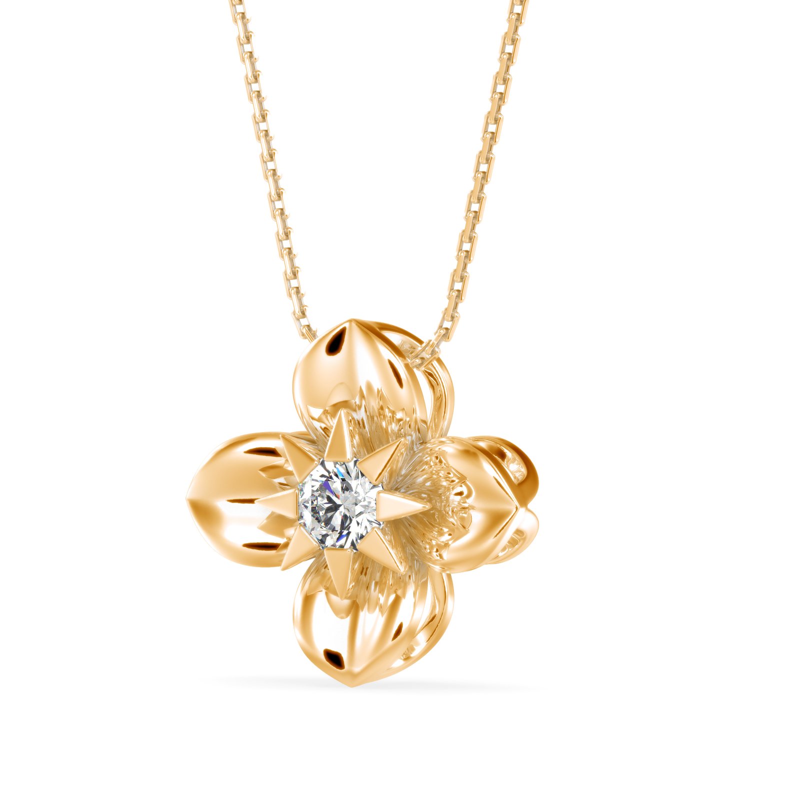 Floral Solitaire Diamond Pendant In Pure Gold By Dhanji Jewels