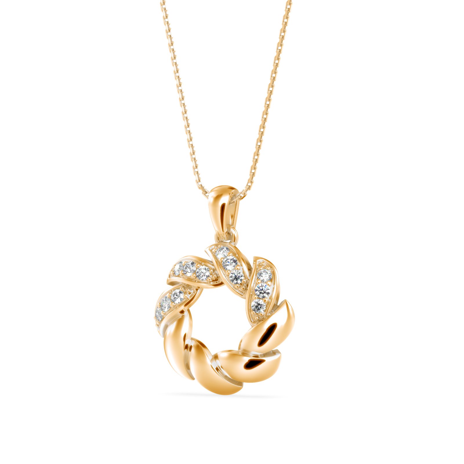 Wavy Circular Diamond Pendant In Pure Gold By Dhanji Jewels