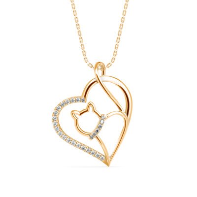 Cat In Heart Diamond Pendant In Pure Gold By Dhanji Jewels