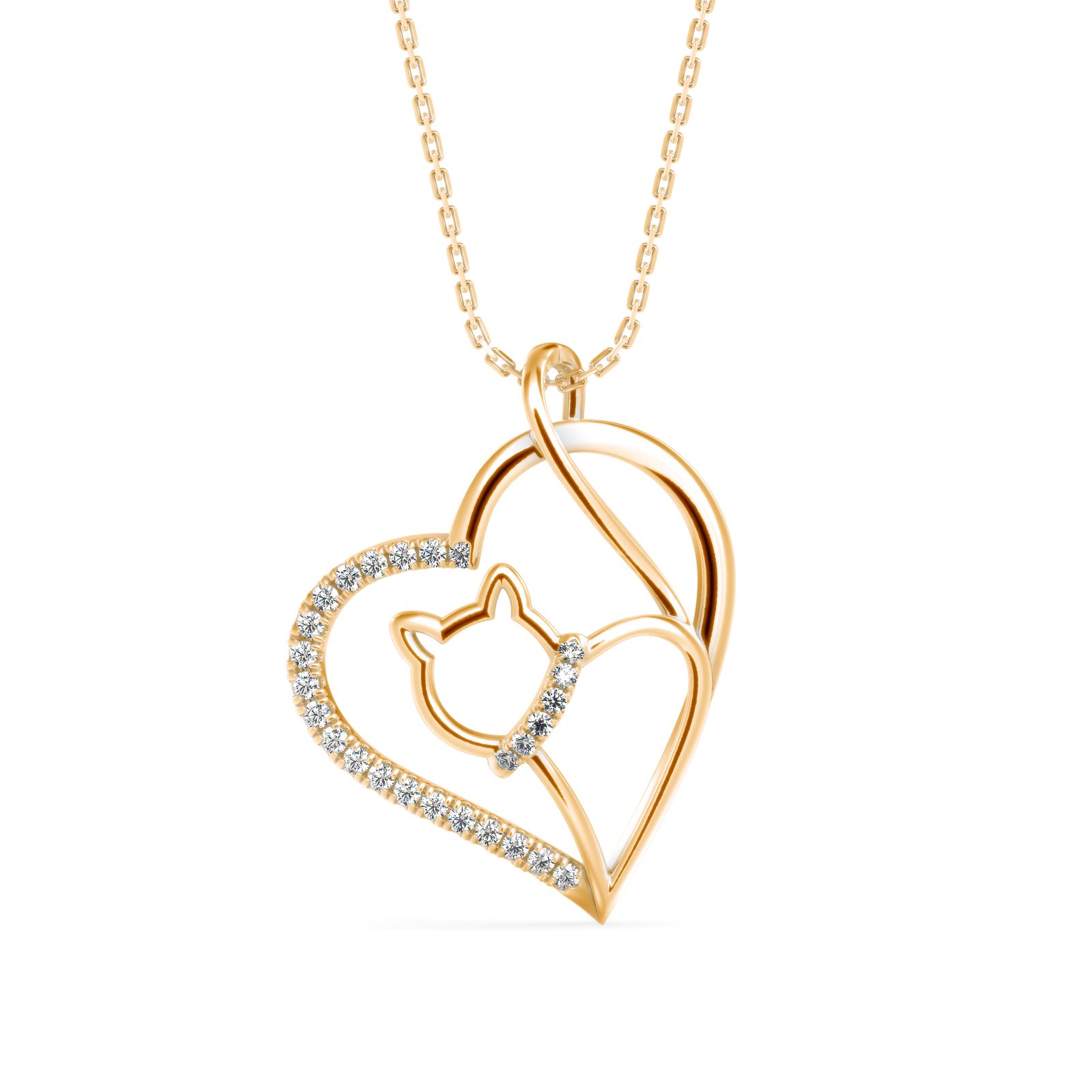 Cat In Heart Diamond Pendant In Pure Gold By Dhanji Jewels