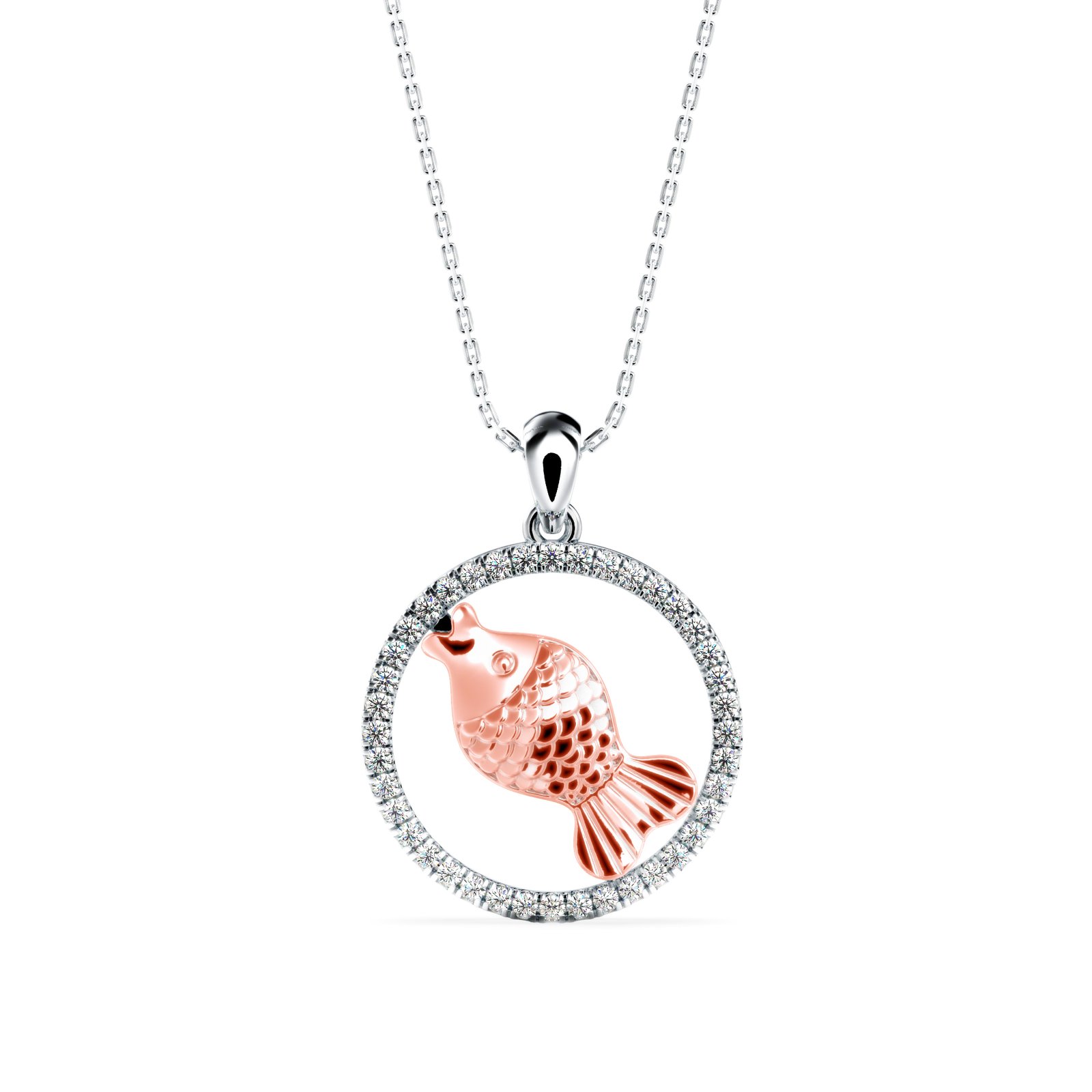 Fish In Circle Diamond Pendant In Pure Gold By Dhanji Jewels