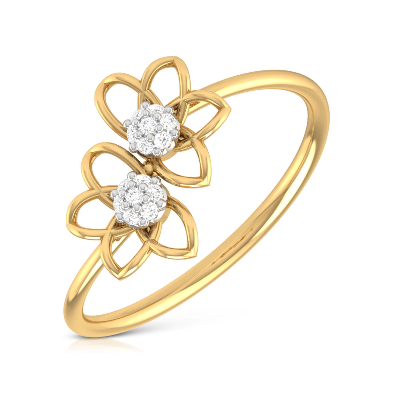 Twin Flowers Diamond Ring In Pure Yellow Gold By Dhanji Jewels