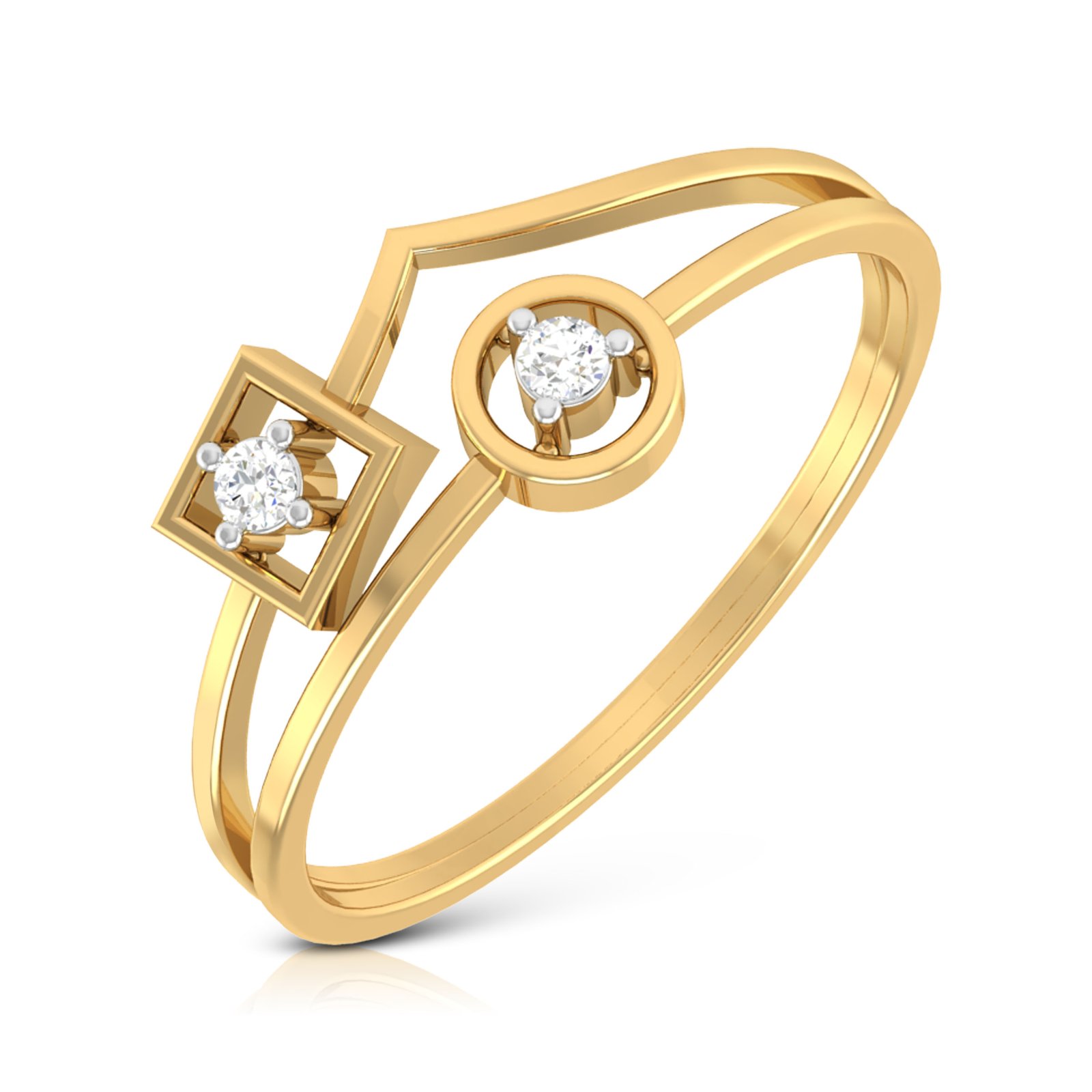Square & Circle Diamond Ring In Pure Gold By Dhanji Jewels